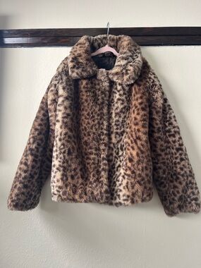 Faux Fur Leopard Print Jacket - Brown/Tan